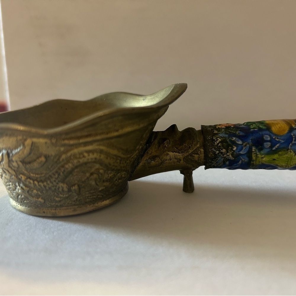 Vintage Enamel Handle Metal Chinese Silk Iron